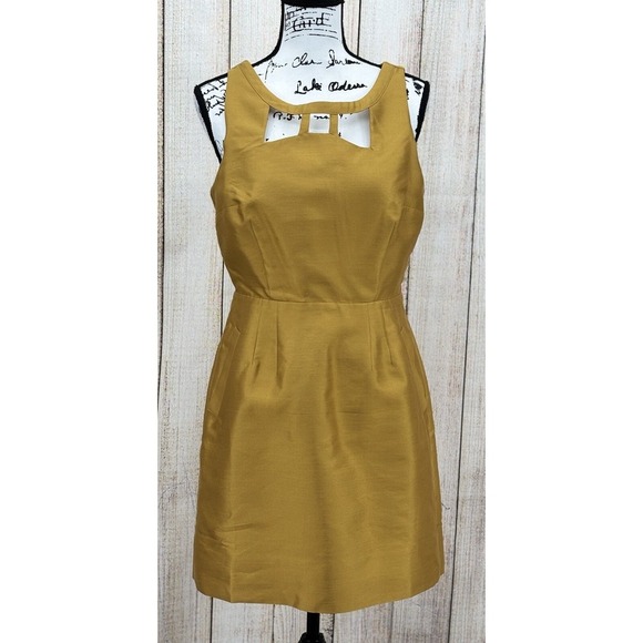 Maeve Anthropologie Mustard Sheath‎ Dress Size 8 Gold Silk Wool Blend Pockets - Picture 1 of 7